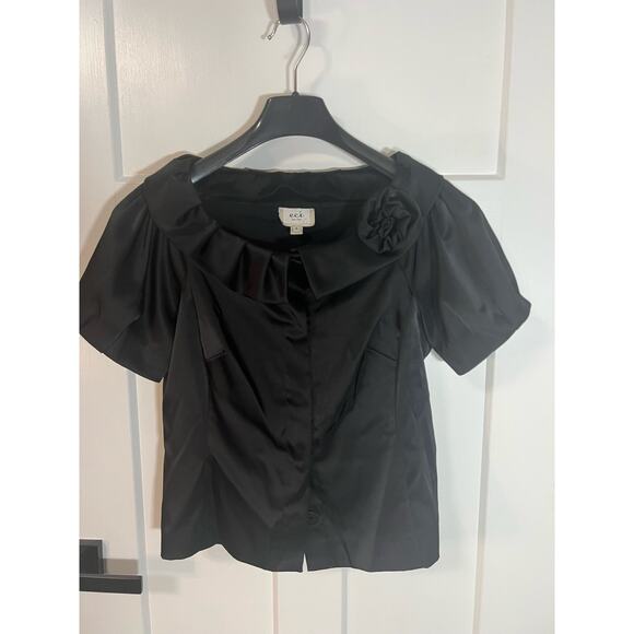 VINTAGE Y2K ECI NEW YORK BLOUSE | WOMENS BLACK SILK FORMAL BLAZER | SIZE 6 - Picture 3 of 10